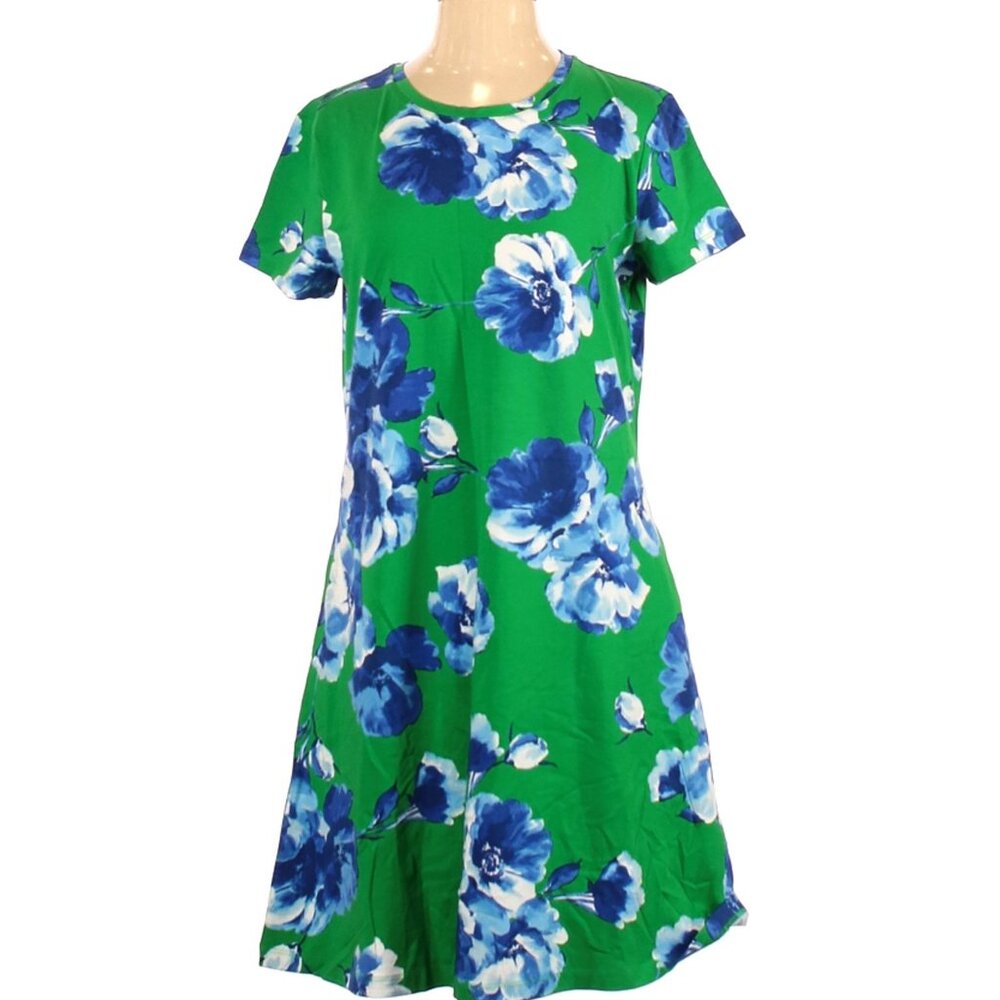 Isaac Mizrahi LIVE! Dress w/ Pockets, Blue/Green Pattern, Short Sleeve, XXS